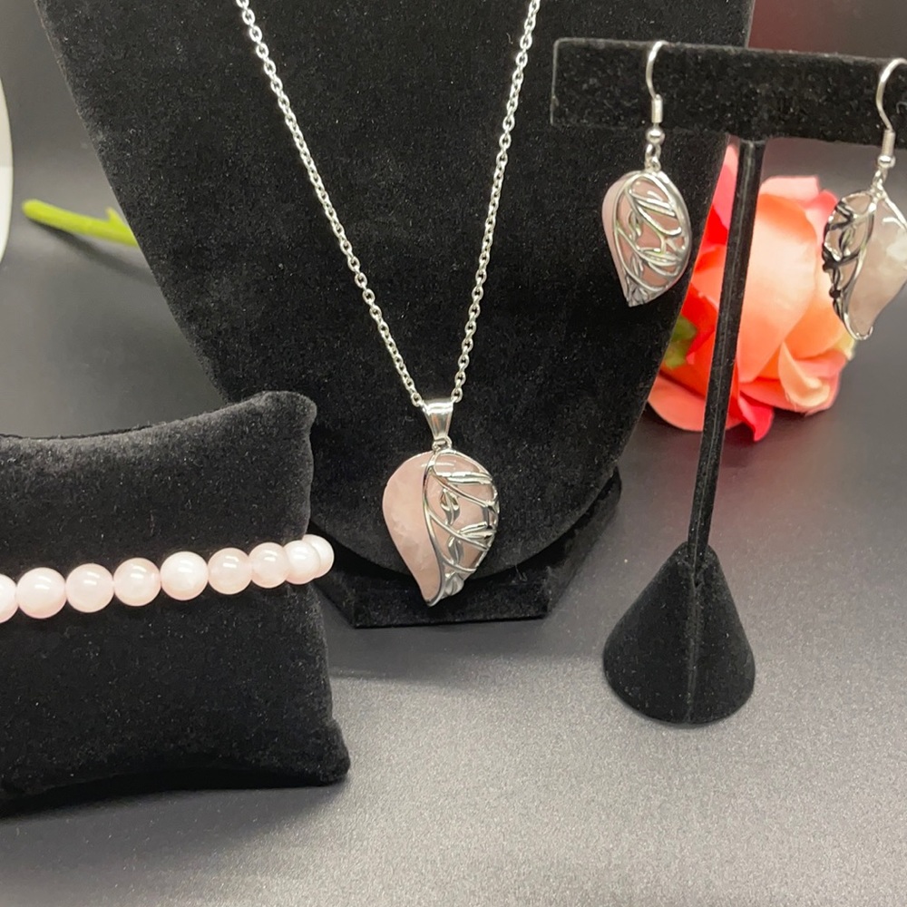 Rose Quartz Garden Necklace Earring Bracelet set